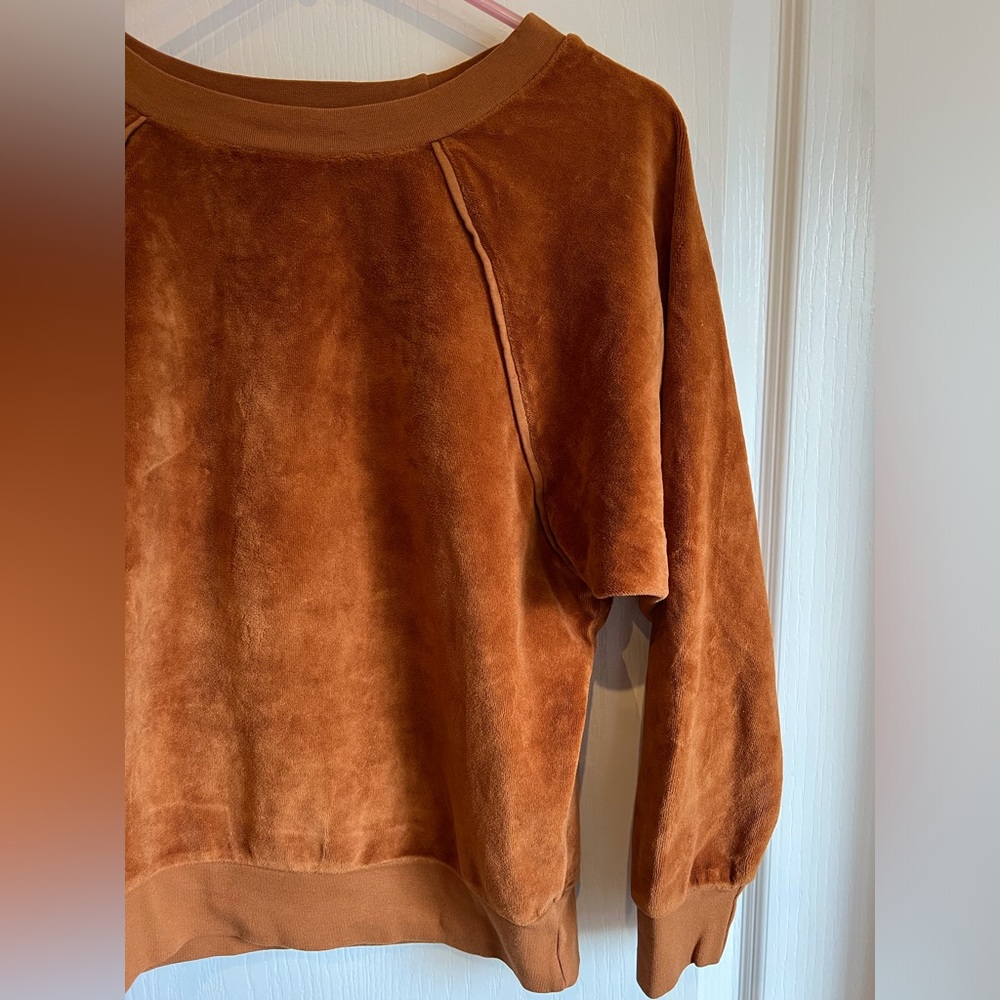 SUZIE KONDI Women's Velour Raglan Sweatshirt Top Orange Rust Myrrh XS - Picture 2 of 14